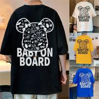 Summer new violent bear trend short-sleeved t-shirt cotton cartoon trendy brand top mens clothing