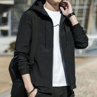 Trendy Men Outerwear Super Soft Men Hooded Jacket Long Sleeve Drawstring Alphabet Hooded Jacket Daily Wear