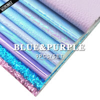 QIBU 9pcs 22*30cm Purple&amp;Blue Faux Leather Sheets A4size Chunky Glitter Fabric DIY Earring Accessories Handmade Bow Bag Material