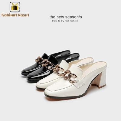 CODwumei04 READY STOCK 2 colors new leather bag high heels square toe thick heel womans Kasut wanita