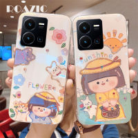 ROAZIC สำหรับ VIVO Y35เคสโทรศัพท์พลอยเทียมสีฟ้าสวยดอกไม้น่ารักแสงแดดสาวฝาหลังยางกันตกปลอกอ่อน