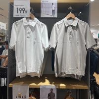 ระดับ☃Uniqlo เสื้อเชิ้ตมีปกแขนสั้นสำหรับผู้ชาย,E451426ห้องลองเสื้อผลิตผ้าฝ้ายนุ่มใส่ในฤดูร้อนเสื้อโปโล