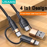 USAMS 4 In 1 USB สายชาร์จเร็ว + Type-C ถึง Type-C PD60W Lightning ชาร์จเร็วและสายสำหรับซัมซุงส่งข้อมูล OPPO Vivo Huawei ไอโฟน Xiaomi