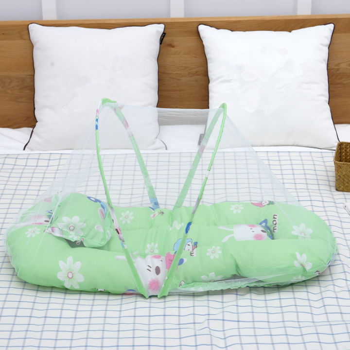 pink-blue-baby-cartoon-foldable-crib-tent-bed-mosquito-crib-netting-net-blends-mattress-pillow-portable-travel-bed