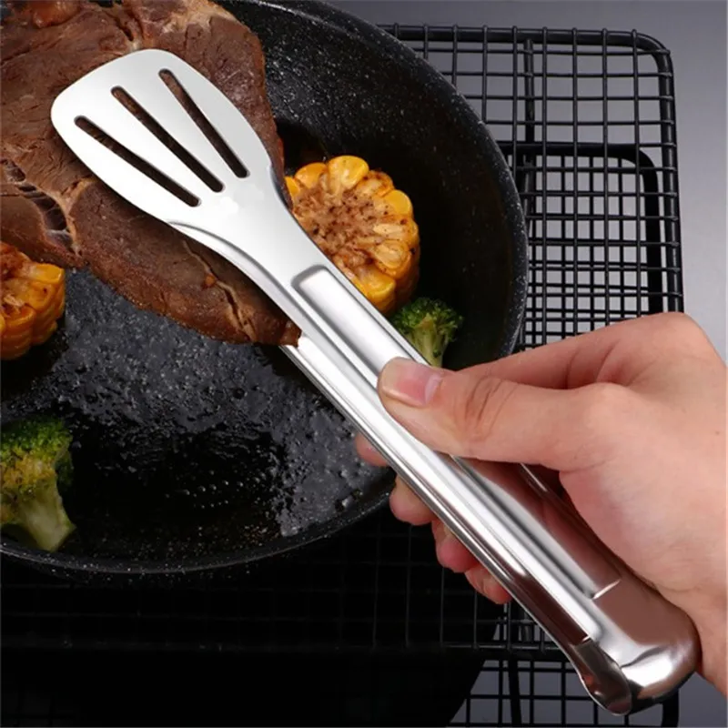 Food Tong Stainless Steel Kitchen Tongs Silicone Non-slip Cooking Clip BBQ  Salad Tools Grill Cooking