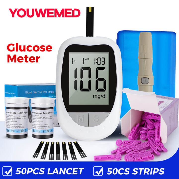YOUWEMED Blood Glucose Meter Free 50pcs Test Strips and 50pcs Lanctes