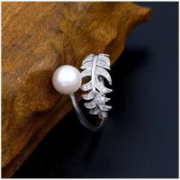 Natural Freshwater Pearl 925 Sterling Silver Leaf Ring Fashion Jewelry Women