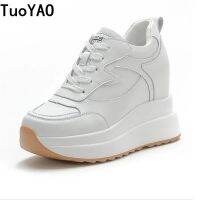 ◈℡❏  Platform Trainers Leather Sneakers 10CM Heels Wedges Shoes Breathable Height Increased Sneaker Woman