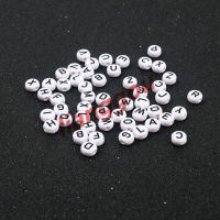 200pcslot【J2S417】White 26 English Letters Round Flat Beads Holes DIY Beads