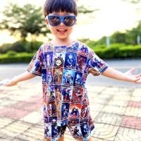 Spot parcel post Childrens Summer Lights Ultraman Clothes Boys Short Sleeve T T-shirt Cartoon Ultraman Card Camouflage Two-Piece Pack