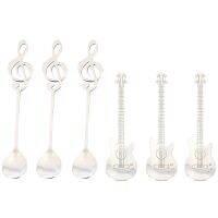 Coffee Spoons,6 Pack Creative Cute Teaspoons Stainless Steel Staff Musical Notation Shaped (3 Music Note +3 Guitar)