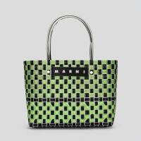 【 IN STOCK 】 High Quality Newmarni~vegetable Basket Woven Bag Shopping Bag Color Matching Handbag Holiday Womens Bag Fluorescent Green Chinese Version