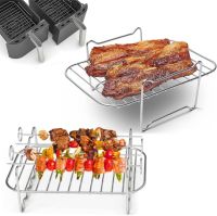 Stainless Steel Airfryers Double Layer Rack Versatile Round Roasting Rack Grill Rack With Skewers Baking Tray AirFryers Holder