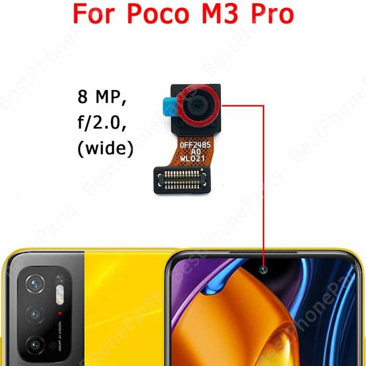 อะไหล่กล้องหน้าหลังของแท้สำหรับ M3 Mi Poco Pro M3pro ด้านหลังหันหน้าไปทางด้านหลังโมดูลกล้องหลังเซลฟี่ด้านหน้า