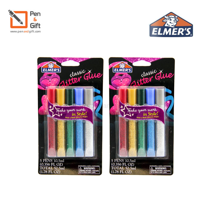 2-packs-elmers-3d-washable-glitter-glue-pens-classic-rainbow-pack-of-5-pens-great-for-making-slime-2-แพ็ค-กาวหลอดเอลเมอร์ส-เรนโบว์-กลิตเตอร์-กลูเพ็น5ด้าม-เหมาะสำหรับทำสไลม์-penandgif