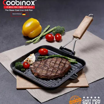 Steak Pan, Striped Cast Iron Square Grill Pan, Uncoated Non-stick