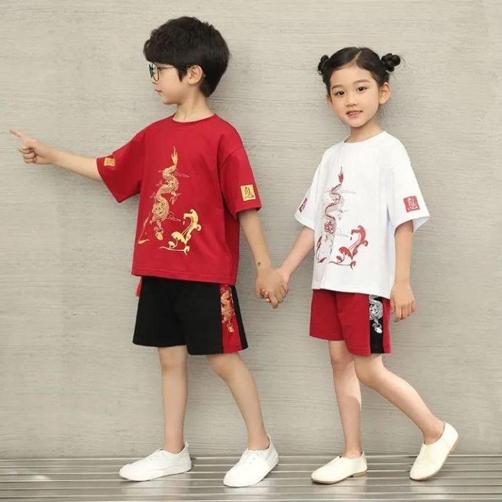 lanbao-ชุดเด็ก-ชุดตรุษจีนเด็กชาย-ชุดเด็กแขนสั้นขาสั้นสไตล์จีน-เสื้อตรุษจีนเด็กชาย-ใส่ได้ทั้งเด็กผู้หญิงและชาย