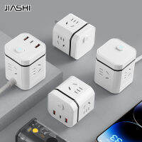 JIASHI Rubik ตัวแปลงเต้ารับลูกบาศก์มัลติฟังก์ชั่นพร้อมแผงชาร์จ USB แผงวงจรจุกพรุนในบ้านพร้อมสายปลั๊กอิน