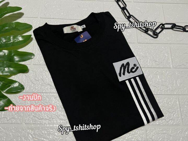 เสื้อยืดปักm-c-แบบขีดงานป้ายห้อยเสื้อยืดแขนสั้น-ผ้าคอตตอน-ใส่ได้ทั้งผู้ชายและหญิง-ถ่ายจากสินค้าจริง