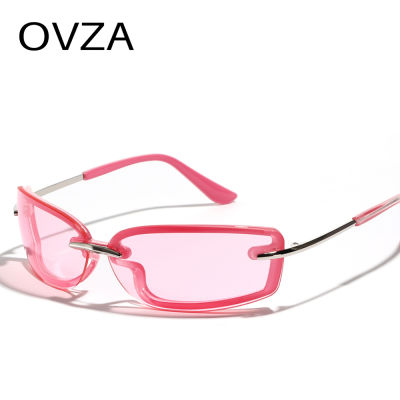 OVZA แว่นกันแดดสำหรับผู้หญิงที่ไร้ขอบแฟชั่นแบรนด์ดีไซเนอร์ Y2K สไตล์พันปี2023แว่นตากันแดดผู้ชายใหม่ S7005สีเงินสะท้อนแสง