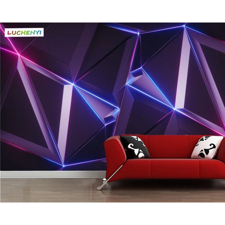 Custom Modern Abstract Purple Geometric Wallpapre 3d Stereo Pattern Sci Fi Game Hall Technology 