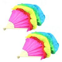 2X Hand Made Colorful Belly Dance Dancing Silk Bamboo Long Fans Veils for Folk Dance 1.8M