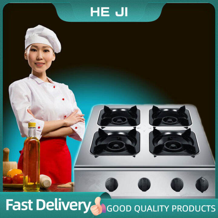 HEJI 2023 Commercial 4 Burner Gas Stove Stainless Steel Heavy Duty Easy