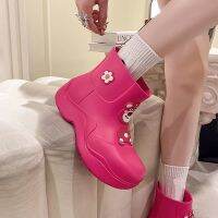 COD dsdgfhgfsdsss Cute bear rain shoes one foot wearing rain boots womens w可爱熊雨鞋一脚蹬雨靴女防水防滑时尚外穿中筒雨鞋厚底鞋5.307.6