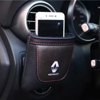 1 Pcs New Leather Renault Car Logo Air Outlet Storage Pockets Mobile Phone Bag Car Debris Pockets