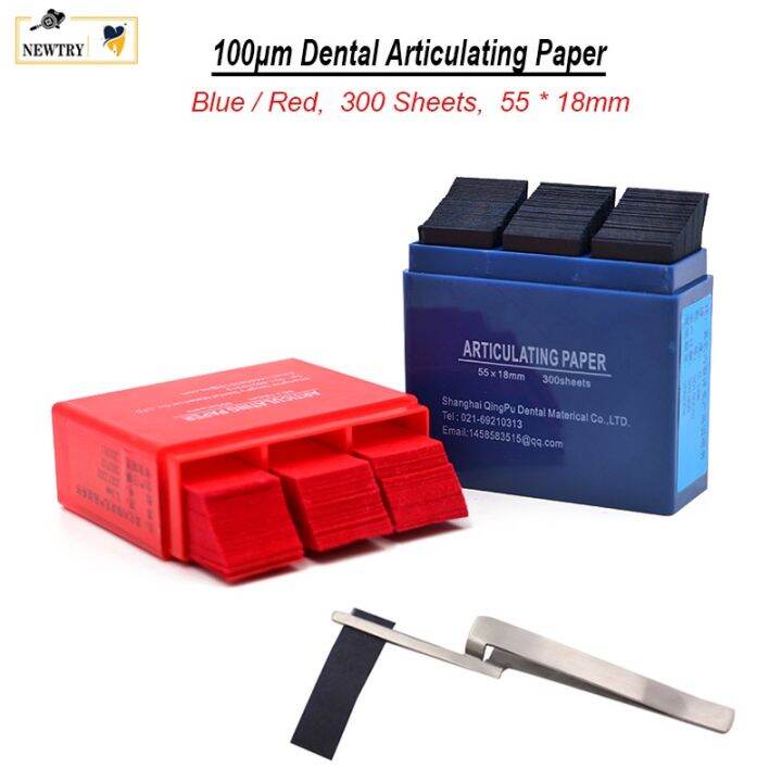 100μm Dental Lab Articulating Paper 300 Sheets Red Blue Occlusion Strip Tweezers Dentist Clinic