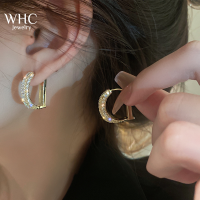 WHC Jewelry 2022ล่าสุดประกายเพชร D จดหมายต่างหูห่วงหรูหราออกแบบต่างหูสำหรับผู้หญิง