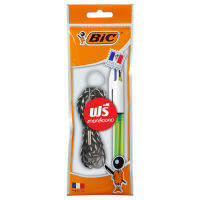 BIC บิ๊ก ปากกา 4 Colours FLUO ปากกาลูกลื่น(1.0mm.)+ไฮไลท์สีเหลือง(1.6mm.) (ฟรีสายคล้องคอ)