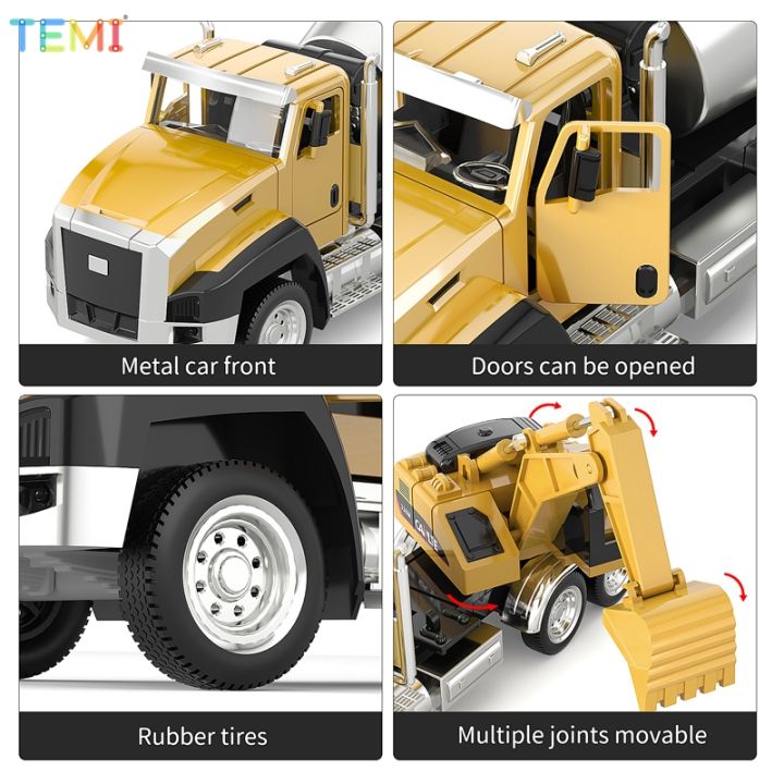 temi-วิศวกรรมดายแคสรถก่อสร้างรถดัมพ์ขุดทิ้งรถผสมขนาด1-50หุ่นโลหะ-kids-toys-รถลาก3แพ็ค