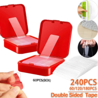 สติกเกอร์ติดกาวสองหน้าใสใช้ในครัวเรือน PVC 60/120/240ชิ้นใช้ซ้ำได้กันน้ำตัดได้ลอกออกได้เทปติดผนังที่ไม่ทำเครื่องหมายสำหรับการแก้ไขแถบพลังงานตะขอวอลล์เปเปอร์อุปกรณ์