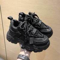 The New Fashion Platform Sport Shoes for Women 2022 Summer Black Casual Chunky Sneakers Women Mesh Leather Platform Shoes 7CM