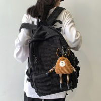 Preppy retro corduroy solid color backpack ins Cute high junior school student schoolbag Simple Female backpacks Travel Rucksack