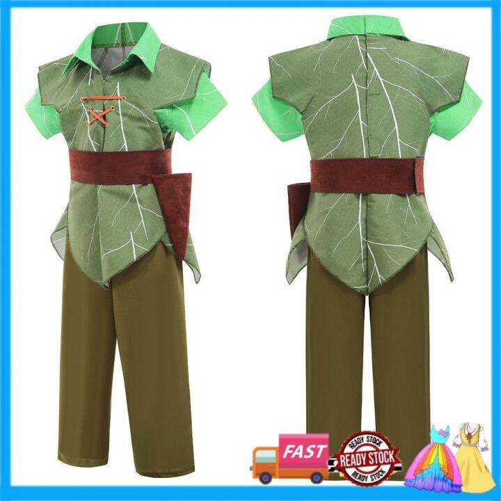 Movie Peter Pan Cosplay Costume Hat Green Elf Uniform Children Boys