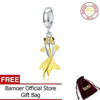 BAMOER 925เงินสเตอร์ลิงสีทองจี้รูปหางปลาพร้อมจี้สร้อยข้อมือเงินแท้เครื่องประดับ DIY สำหรับผู้หญิง BSC127