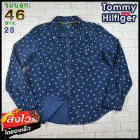 Tommy Hilfiger®แท้ อก 46 เสื้อเชิ้ตผู้ชาย ทอมมี่ ฮิลฟิกเกอร์ สีกรม เสื้อแขนยาว เนื้อผ้าดี ใส่เที่ยวใส่ทำงาน