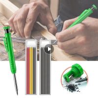 ◙◇☌ Solid Carpenter Pencil Set Built-in Sharpener 6 Refill Leads Woodworking Architect Mechanical Pencil Portable Marking Tool Kit