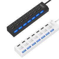 USB 2.0 Hub 7 Port Multi Port USB A 7in1 pemisah Data dengan tombol On/Off independen lampu LED untuk Laptop PC komputer ponsel