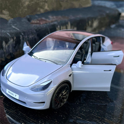 1:24 Tesla รุ่น Y SUV รถรุ่น Diecast โลหะของเล่นยานพาหนะรถจำลองคอลเลกชันเสียงและแสงเด็ก Gift