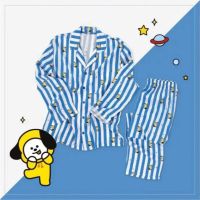 【JH】Women Pajamas Striped Spring Summer Cartoon Print Sleepwear Kawaii Cute Nightwear Loungewear Clothing Sets Comfortable Home Wear