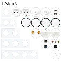 ┇▲ UNKAS DIY Free Combination 1 2 3 4 Gang 1 / 2 Way Click On / Off Light Switch Dual USB White Glass EU French Socket