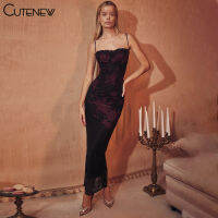 Cutenew รูปแบบพระราชวังย้อนยุคคลาสสิก Charming Elegant แขนกุด Camisole ดอกไม้ Slim Maxi ชุดเดรสชุดเดรสบอดี้คอนผู้หญิง