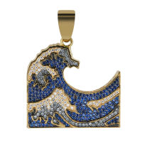 The Great Wave off Kanagawa Iced Out Pendant Necklace MensWomen Colorful Zirconia Hip Hop Gold Color Charm Chains Jewelry Gift