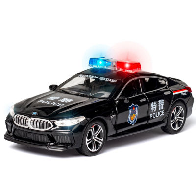 132 Alloy Diecast M8 Police Car Model Toy With Sound Light Pull Back 6 Doors Opened Simulation Vehicle Toys For Childrens Gift