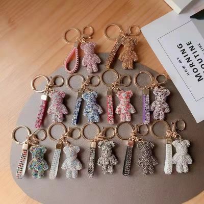 net red full drill violence bear car chain ring lanyard key chain pendant decoration individual lovers bag hanging wholesale