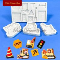 Building Signs/Hoist/Excavator Silicone Mold 3D Fondant Chocolate Mould DIY Clay Model Cake Decorating Tools Baking Accessories Bread Cake  Cookie Acc