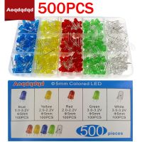 500PCS 5MM LED Light Emitting Diode White Yellow Red Blue Green LED Diode Assortment Kit LED Lamp for Arduino Electronics DIYElectrical Circuitry Part